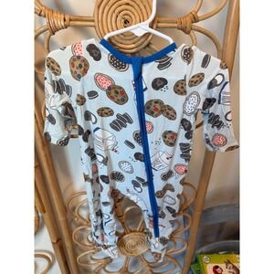 Mud Pie Cookies and Milk Blue Footed Sleeper Pajama One Piece 3-6 Months